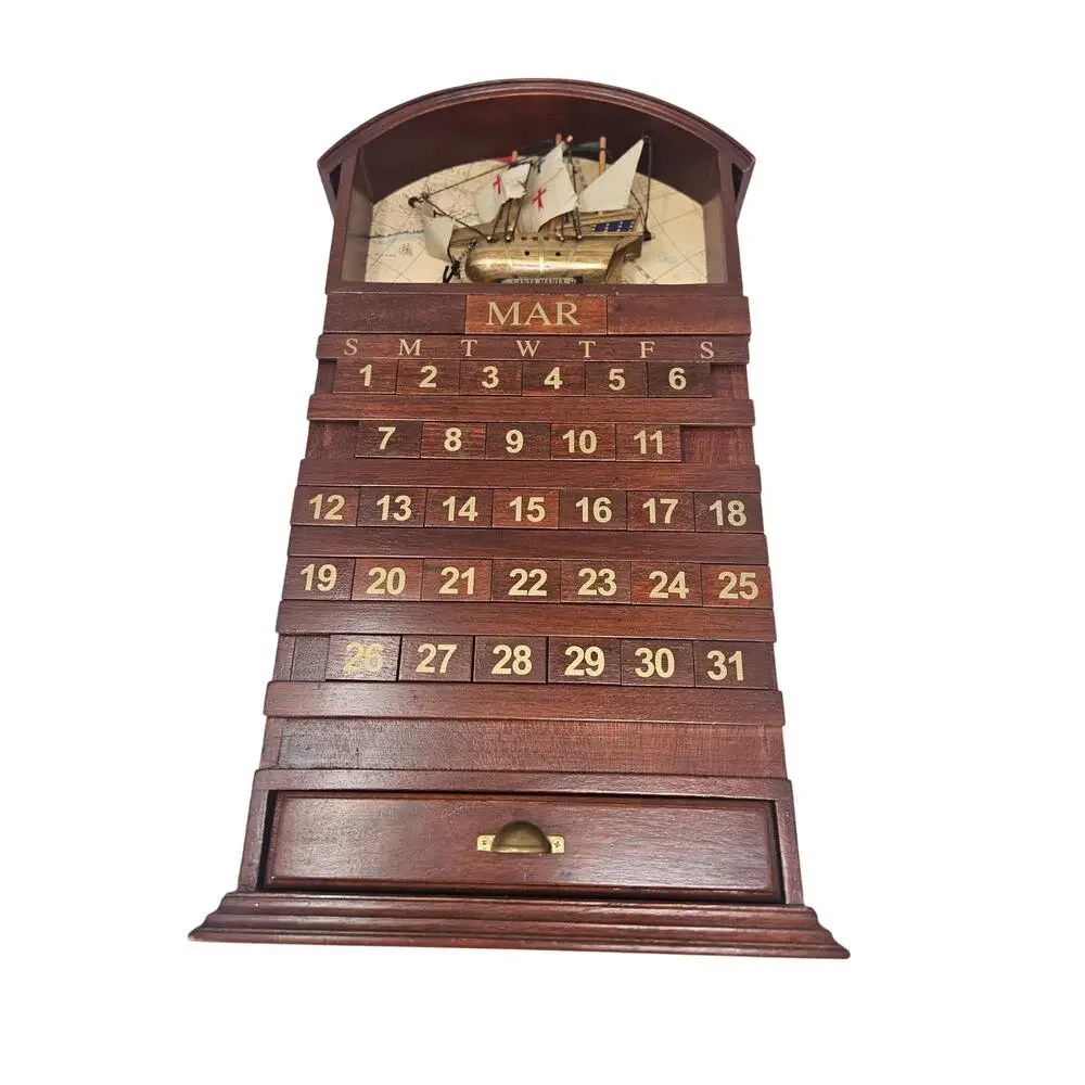 Vintage Heritage Mint Wooden Perpetual Calendar Santa Maria Nautical Ship